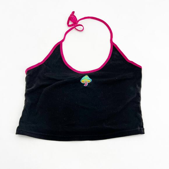 BodyRage‎ Black w Pink Trim Halter Top w Mushroom S - Picture 2 of 4